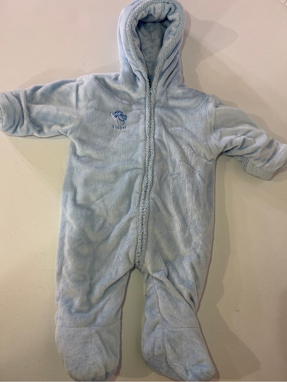 Disney Tigger Blue Hooded Fleece Zip One-Piece Coverall Baby Bunting 6-9 Mos